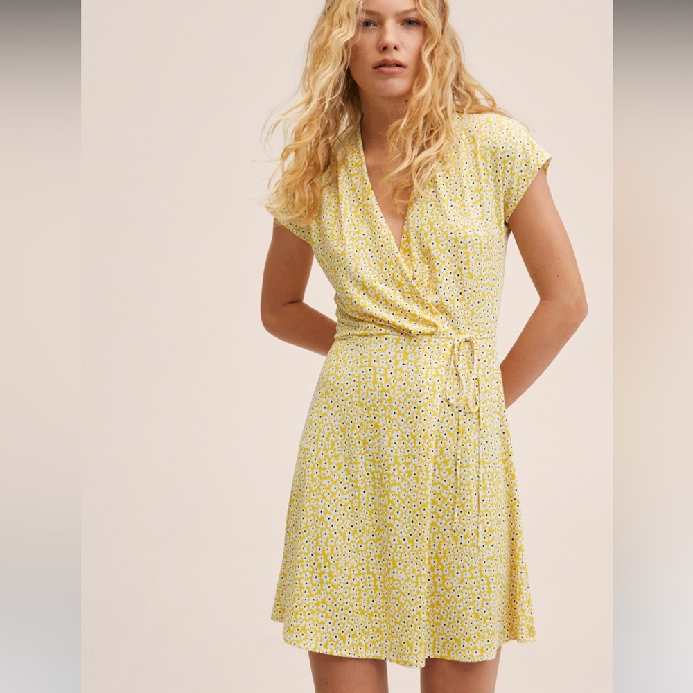 Mango Daisy Print Wrap Dress Small
